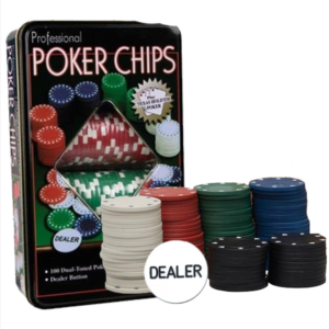 ELAELA Poker Set Of 100 Poker Chips In Metal Box 4 Colours £1 To